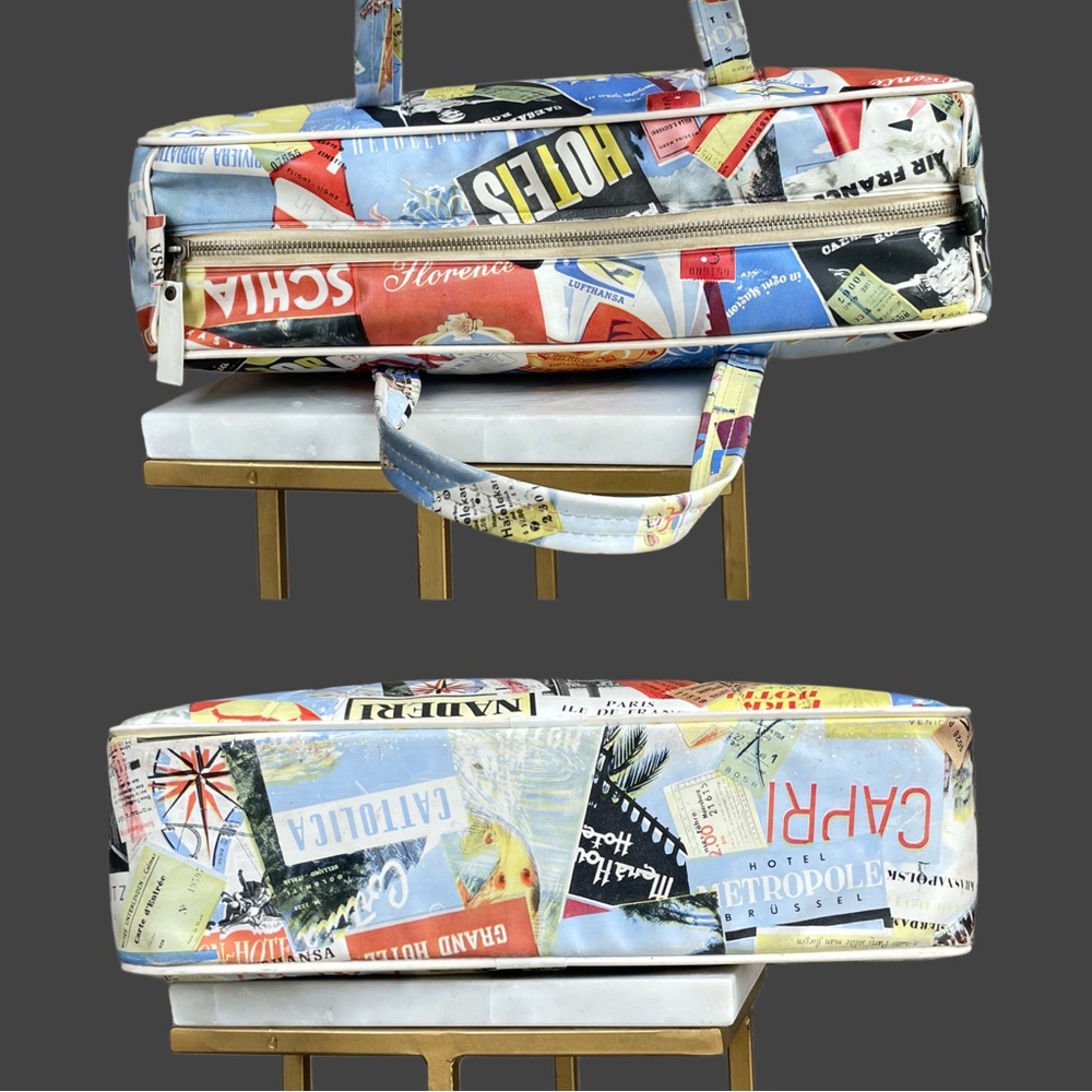 VINTAGE 60s 70s Travel Sticker Stamp Cooler Bag Luggage Style Insulated Bag - Picture 6 of 12